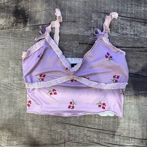 Shein‎ Purple Pink Floral Tank Crop Top